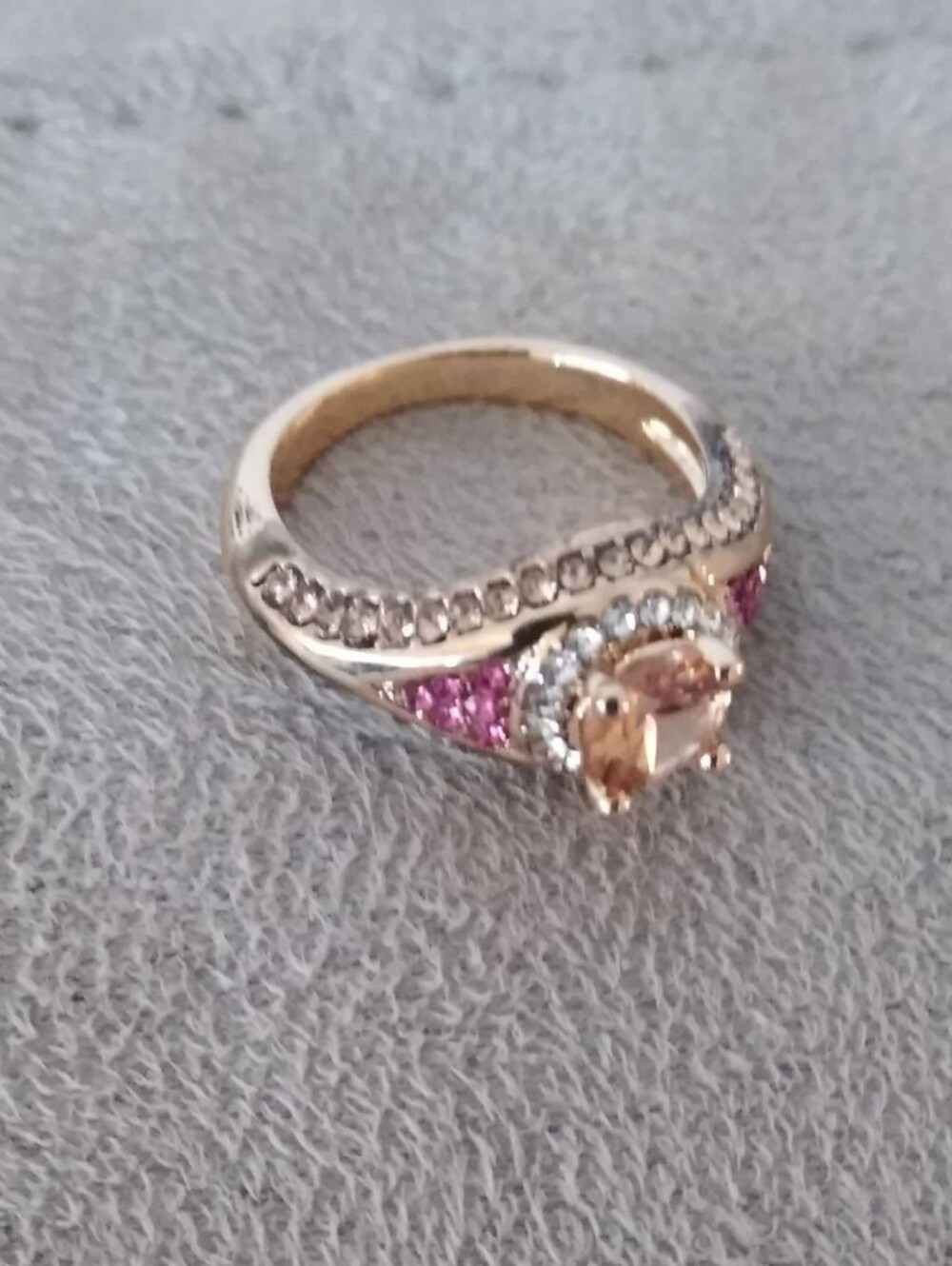 Vintage 14k Gold Over Silver Round Morganite Pink Tourmaline Accent Ring sz 6 - Picture 8 of 12